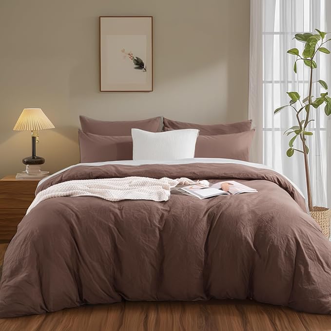 NEXHOME PRO Oversized King Duvet Cover Set – 100% Certified Organic Cotton with Washed Feel & Linen-Like Texture, Comfortable & Breathable, Home Bedding Set Dark Brown (No Comforter)