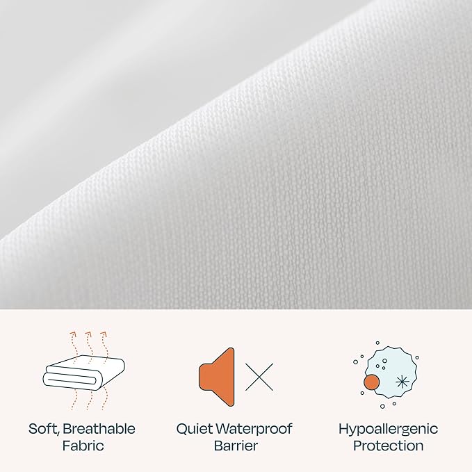 Linenspa Zippered Mattress Encasement – Queen Size Waterproof Mattress Protector – Quiet Cover & Complete protection – Dorm Room Essentials, White