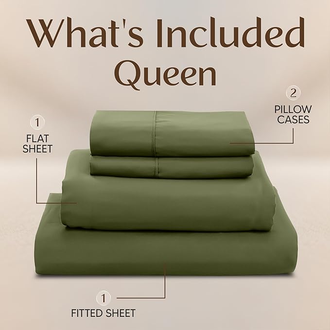 Utopia Bedding Queen Size Sheet Set – 4 Piece Bed Sheets, Soft and Breathable Microfiber, Includes 1 Fitted Sheet, 1 Flat Sheet and 2 Pillowcases – Oeko Tex (Olive)