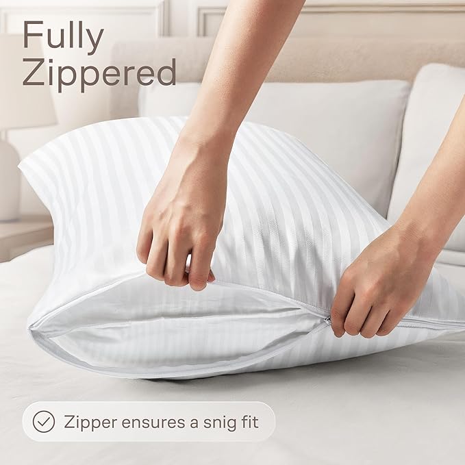 Set of 8 Pillow Protectors with Zipper King Size - 100% Resistant to Stains, Dust & Dirt - Washable Covers for Increased Pillow Lifespan