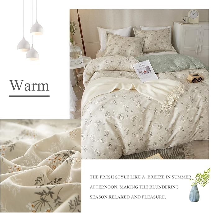 VM VOUGEMARKET Garden Flower Duvet Cover Set Queen Cotton Aesthetic Bedding Set Reversible Duvet Cover with 2 Pillow Shams,Blooming Comforter Cover for Girls
