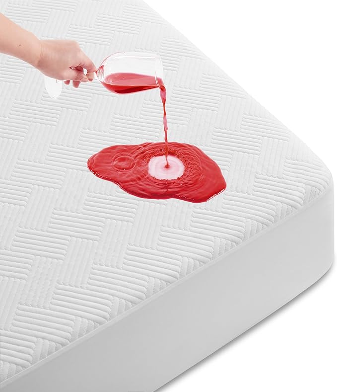 Cozymaker King Size 100% Waterproof Mattress Protector, Mattress Pad Cover Fitted 8"-21" Deep Pocket, 3D Air Fabric Soft Breathable Cooling Bed Cover Noiseless Washable, White-Fence