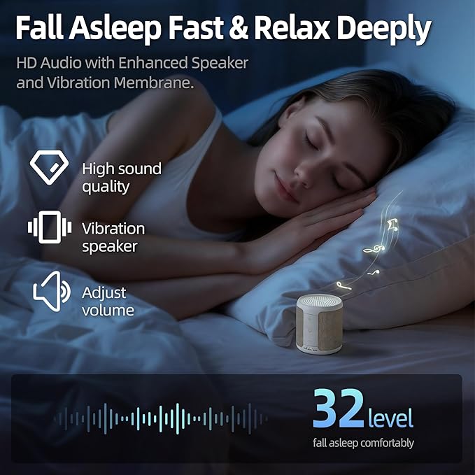 Portable Sound Machine for Baby, Kids & Adults, 30 Soothing Sounds, 32 Volume Levels, 3 Timers, Rechargeable Mini White Noise Sleep Sound Machine for Travel Camping Home Office Nursery