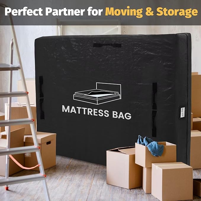 Mattress Bags for Moving and Storage, BETU Full Size Waterproof Mattress Protector Mattress Cover with 8 Heavy Duty Handles and Zipper Extra Thick Moving Supplies for Bed (2 Pack:77x57x13.5 Black)