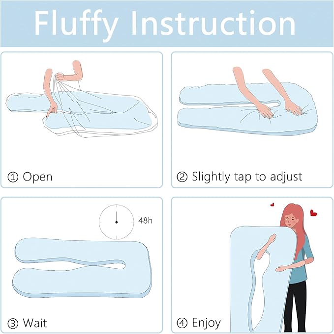 QUEEN ROSE Pregnancy Pillow, U Shaped Full Body Pillows for Sleeping Support, 55 Inch Maternity Pillow for Pregnant Women with Cooling Silky Cover, Blue