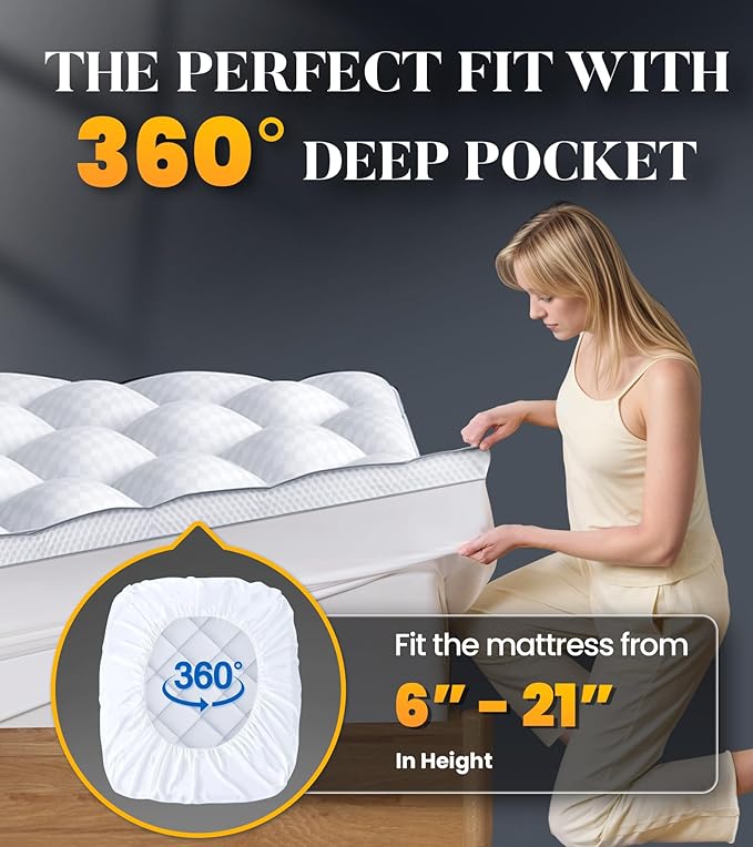 3 Inch Ultra-Fluffy Memory Foam Mattress Topper Full, Extra Soft Pillow Top Full Mattress Topper with 4X Support, Mattress Pad with Breathable Air Mesh Sides, 6-21'' Deep Pocket