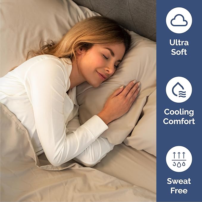 Cal King Size 4 Piece Sheet Set - Comfy Breathable & Cooling Sheets - Hotel Luxury Bed Sheets for Women & Men - Deep Pockets, Easy-Fit, Extra Soft & Wrinkle Free Sheets - Cream Oeko-Tex Bed Sheet Set