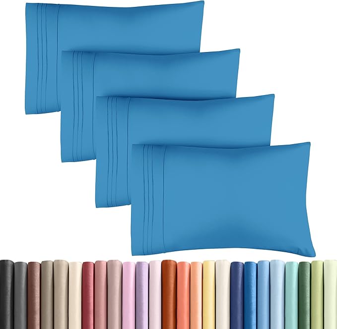 Queen Pillow Cases Set of 4 - Ultra Soft Hotel Quality Pillowcase Covers - Comfy, Cozy & Wrinkle Free - Shrink, Stain & Fade Resistant - Machine Washable Pillow Protectors - 4 Piece Set - Denim Blue