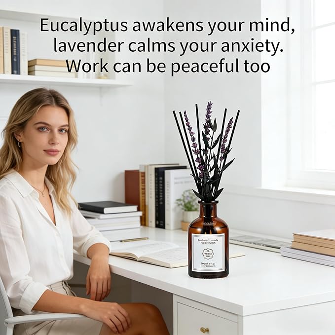 Eucalyptus & Lavender Essential Oil Reed Diffuser - 3.34 Fl Oz, Luxury Hotel Collection Diffuser Oil Inspired by Ritz Carlton for Home&Office, Bedroom/Living Room Shelf Decor,Non-Toxic & Gift Ready