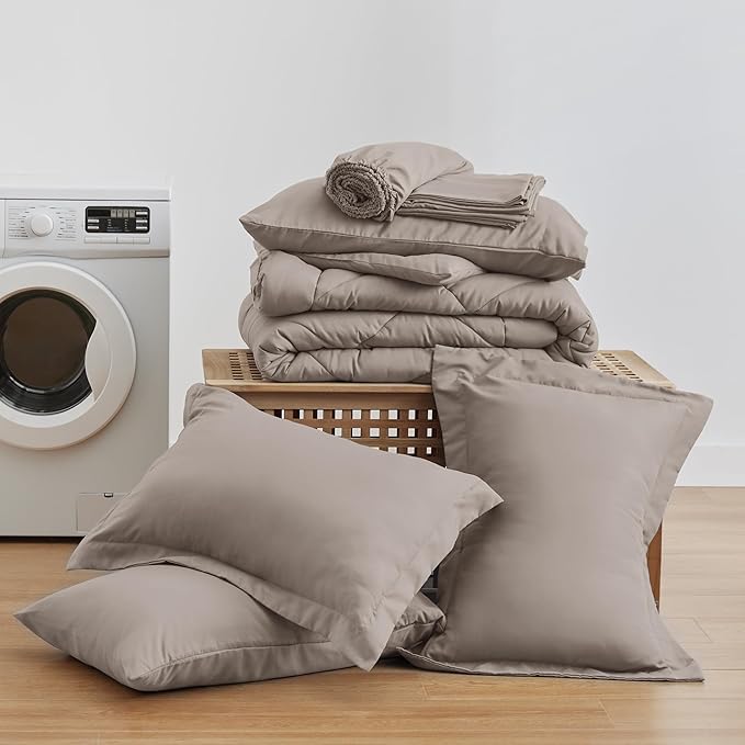 Love's cabin Full Comforter Set Burlwood, 7 Pieces Full Bed in a Bag, All Season Bedding Sets with 1 Comforter, 1 Flat Sheet, 1 Fitted Sheet, 2 Pillowcase and 2 Pillow Sham | Soft, Breathable, Lightweight, Comfortable