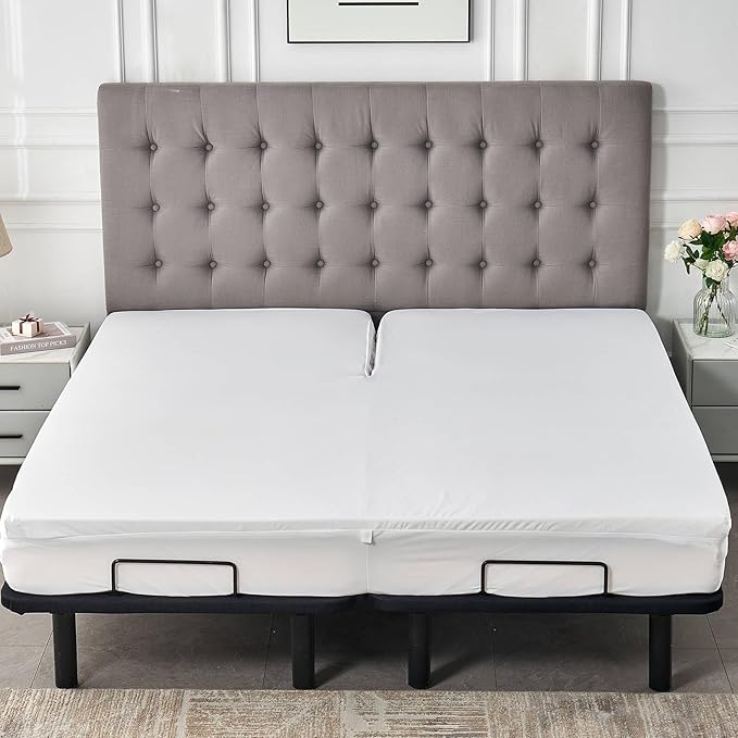 Waterproof 32-34 Split Top King Mattress Protector for Adjustable Bed Flex Head Fitted Sheet Style with Elastic Deep Pocket Mattress Cover Split Top King