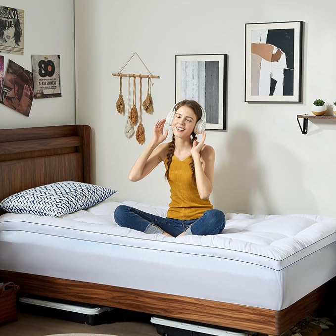 Twin Size 4 Inch Dual Layer Mattress Topper, 2 Inch Fluffy Soft Pillow Top Mattress Pad Cover and 2 Inch Gel Memory Foam for Back Pain Relief, Breathable, Cooling