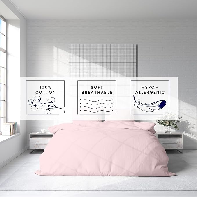 Kotton Culture 3 Pc Duvet Cover Queen Size/Full Size Set-100% Egyptian Cotton 600 Thread Count Ultra Soft Premium Durable Comforter Cover Zipper Closure & Corner Ties- (Pink Blush, 90" X 90")