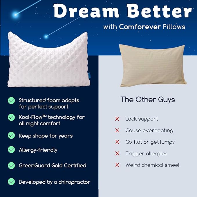 KUCEY Cooling Side Sleeper Pillow for Neck and Shoulder Pain, Luxury Shredded Memory Foam Curved Bed Pillows for Sleeping Set of 2- Adjustable Queen Size- Washable Cover Crescent White