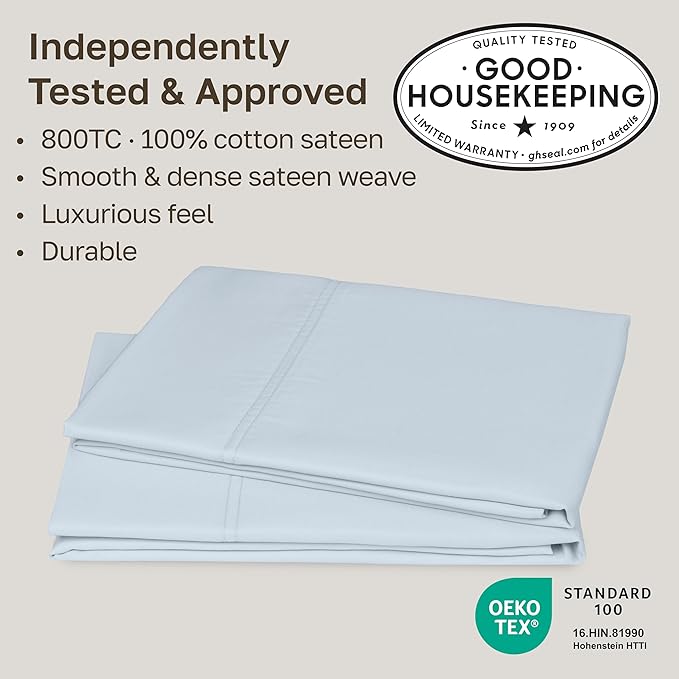 California Design Den Pillowcases Queen Size Set of 2 - Luxuriously Soft and Thick 800 Thread Count, Smooth Sateen, Natural 100% Cotton Pillowcases Standard/Queen, Durable - Blue (Grey Tone)