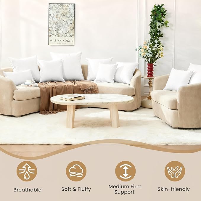 BHZ 12x20 Pillow Inserts Set of 2, Down Feather Throw Pillow Inserts, Decorative Soft Rectangle White Throw Lumber Pillows Insert for Couch Bed Dorm Sofa with Cover