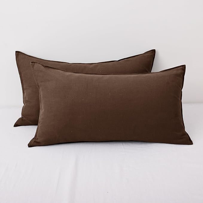CHUFFED 100% French Linen Pillow Cases King Size Set of 2, Stone Washed Flax Pillow Covers with Zipper Closure - Breathable & Cooling for Hot Sleepers,20x36 Inches, Cocoa