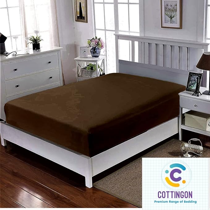 Cot Size 25" x 75" Fitted Sheet, 100% Egyptian Cotton, Perfect for Camp Bunk Beds/RVs/Guest Beds/Army Cots/Replacement Mattress - Chocolate
