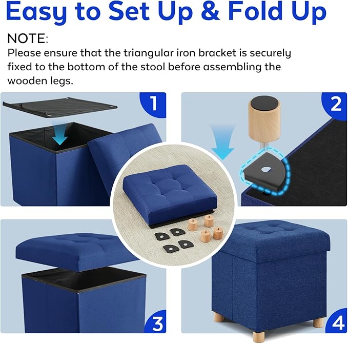 BRIAN & DANY Ottoman with Storage, Square Small Storage Ottoman Foot Rest with Legs, Ottomans Foot Stool for Dorm, Living Room, Entryway 14.8"x14.8"x17.8" (Blue)