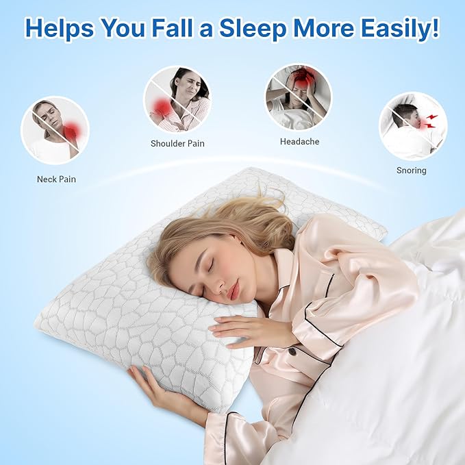 Memory Foam Pillows, Bed Pillow, Bed Pillow for Side, Back and Stomach Sleepers, Neck Pillow for Sleeping with Removable and Machine Washable Cover, Queen Size (1 Pack)