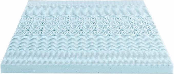 Mellow 4 Inch 5-Zone Memory Foam Mattress Topper, Cooling Gel Infusion, Dorm Essentials, Twin Blue