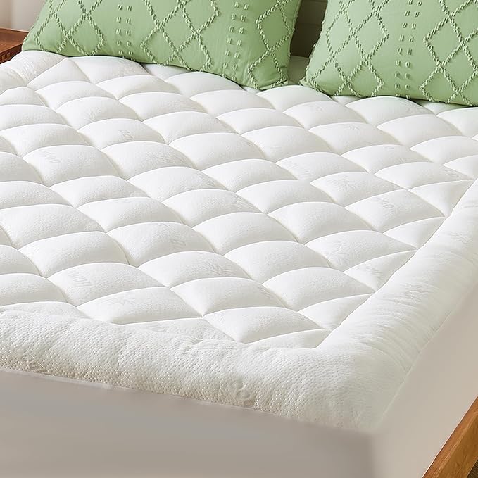 Twin XL Mattress Topper, Viscose Derived from Bamboo Thick Pillow Top Mattress Pad with Deep Pocket, Naturally Cooling for Hot Sleepers, Soft for Back Pain Relief, White