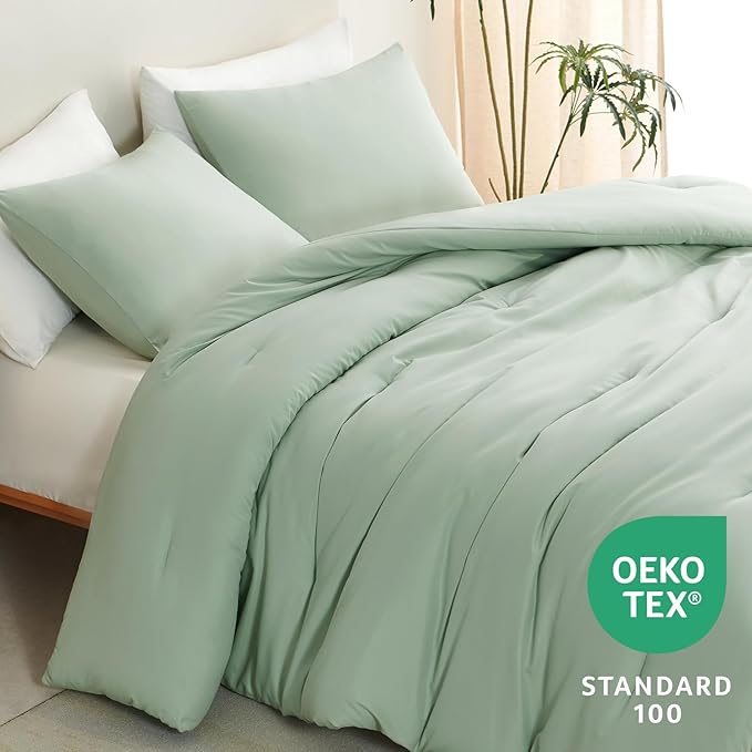 CozyLux Twin Comforter Set Sage Green, 2 Pieces Twin Extra Long Solid Breathable Bedding Sets for College Dorm, Twin XL Luxury Soft Bed Set with Down Alternative Comforter and 1 Pillowcase All Seasons