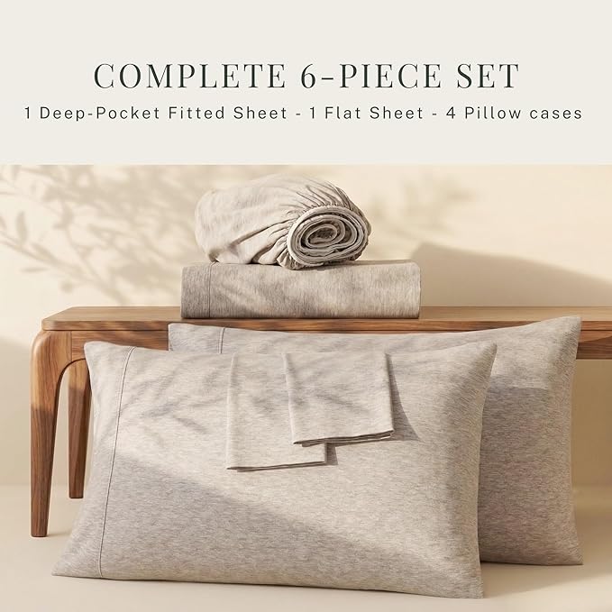 Hearth & Harbor Bed Sheets, Luxury Soft 6 Piece Bed Sheet Set Extra Deep Pocket Fitted Sheets Fits Mattress up to 21", Double Brushed Bedding Sheets & Pillowcases,