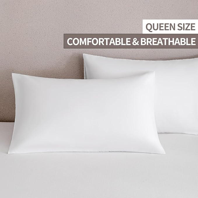 MINIPANDA White Pillow Cases Set of 4 Queen Size - Super Soft, Smooth and Breathable Pillow Cases Queen- Envelope Design - Machine Washable Lightweight (20X30 Inches (4 PIECE))