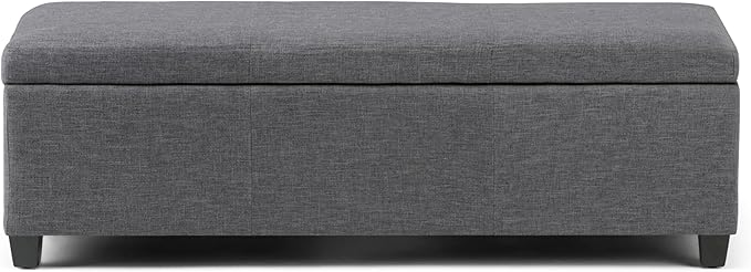 SIMPLIHOME Avalon Storage Ottoman Bench - 48" Wide x 16" High Upholstered Linen Look Fabric Rectangular Lift-Top Ottoman in Slate Grey, Contemporary Bench for Living Room with High-Density Foam