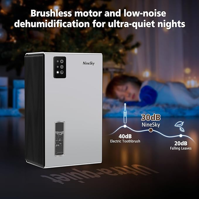 NineSky Dehumidifier, 1000 sq.ft Dehumidifiers for Home with 95oz Large Water Tank,Quiet Dehumidifier with 7-Color Ambient Light & Auto Shut Off, Dehumidifier for Basement, Bedroom, Bathroom (Silver)