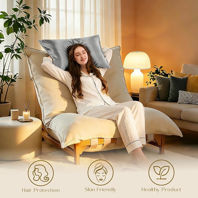 ZIMASILK 100% Pure Mulberry Silk Pillow Cases for Hair and Skin, Soft, Hypoallergenic & Smooth, Both Sides Grade 6A Silk, with Hidden Zipper, Gift for Women Men,1pc (Toddler 13"x18", Gray)