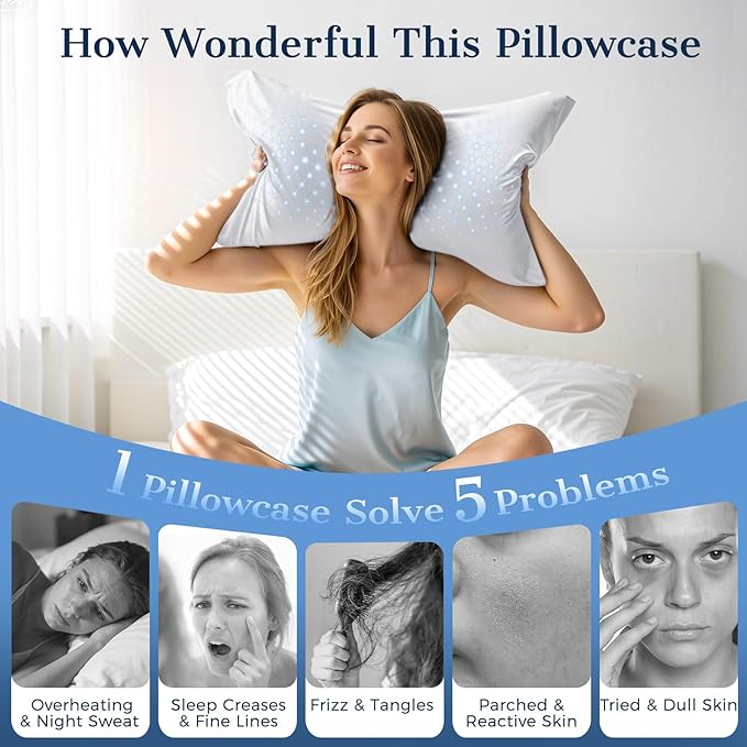 Cooling Pillow Cases 2 Pack King Size Cooling Pillowcases for Hot Sleeper Q-Max>0.5, Hydrates Skin & Hair, Reduces Wrinkles & Frizz, Soft Smooth Silky Pillowcases Envelope Set of 2, White