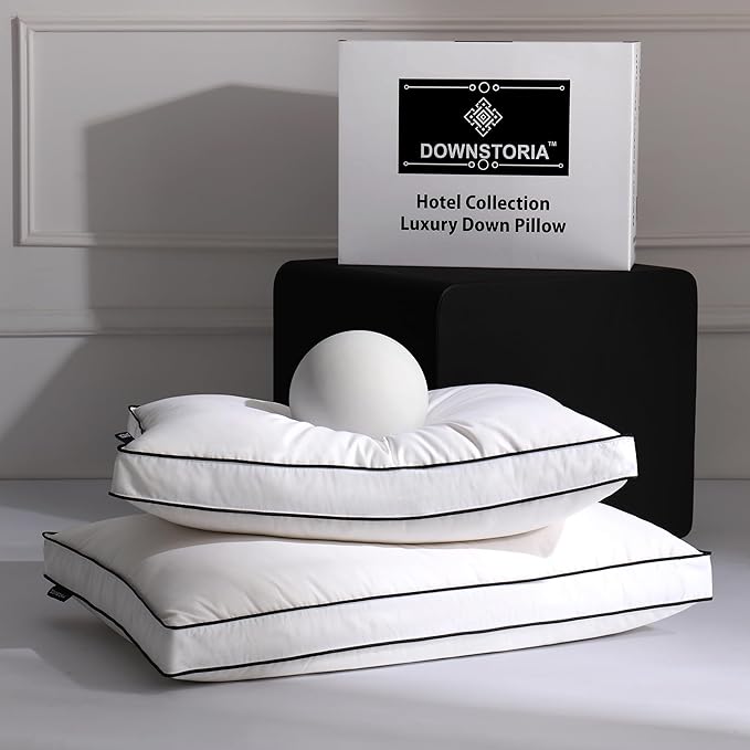 DOWNSTORIA Feather Down Pillows King Size Set of 2 with Gusset, Luxury Hotel Collection Bed Pillow 2 Pack, Down Surrounded Pillows for Sleeping, Soft for Side, Back Sleepers 20x36 in.