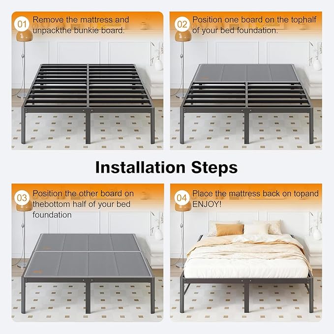 Bunkie Board King 10mm(76” x 80”), Anti-Sag, Non-Slip Base & Noise-Free,Folding Mattress Support Board for Metal Bed Frame，Grey