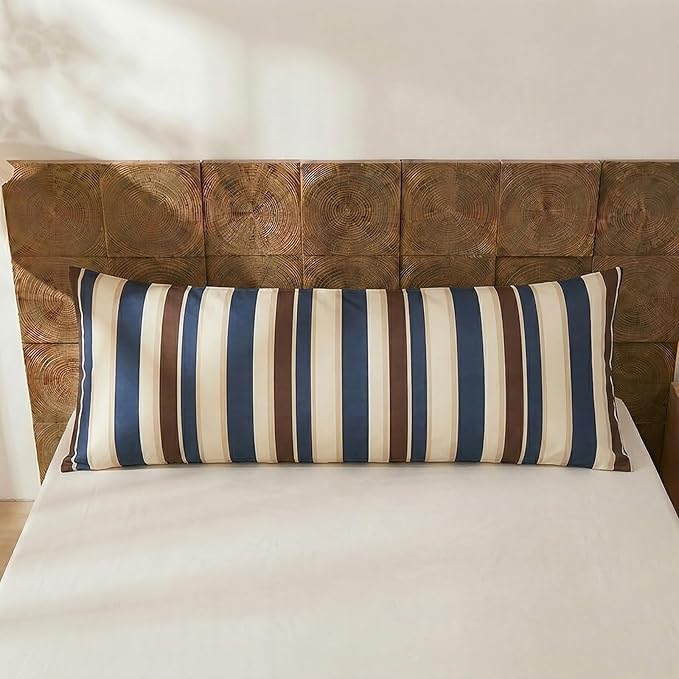 Merryword Body Pillowcases, 100% Cotton Body Pillow Cover, Blue Striped Pillowcases, Luxury Linen Like Pillowcase, Soft Breathable Cabana Stripes Pillow Cover