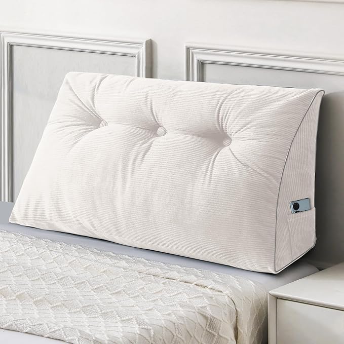 Sasttie Headboard Pillow Twin/Twin XL, Wedge Pillow Headboard for Dorm, Triangular Daybed Backrest Cushion for Sitting or Reading in Bed, with Removable Washable Cover, White