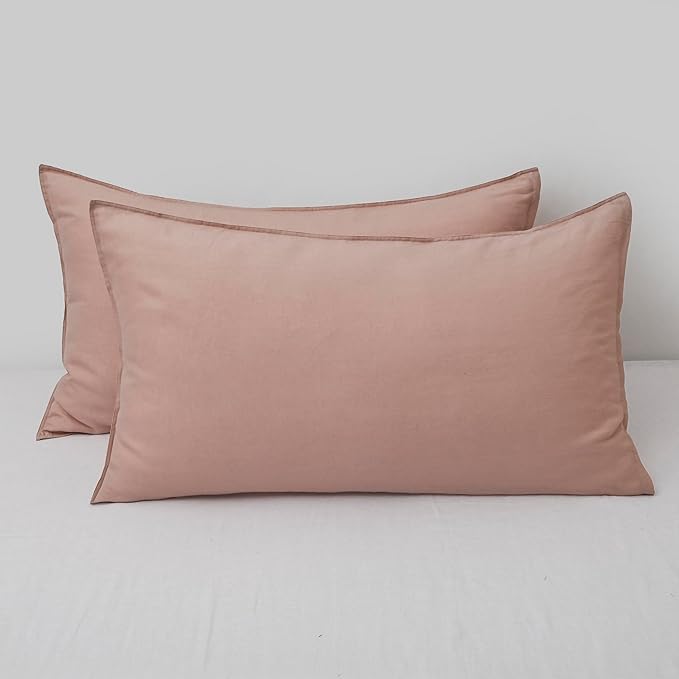 CHUFFED Linen Pillowcases 2 Pack 100% Linen Standard Pillow Cases, Breathable and Cooling Washed Pillowshams with Zipper Closure, 20x36 Inches,Pink