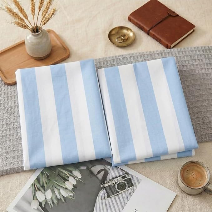 Merryword King Size Pillowcases, 100% Cotton Pillow Cases, Blue and White Striped Pillowcases, Soft Breathable Wide Stripe Pillow Covers, Set of 2