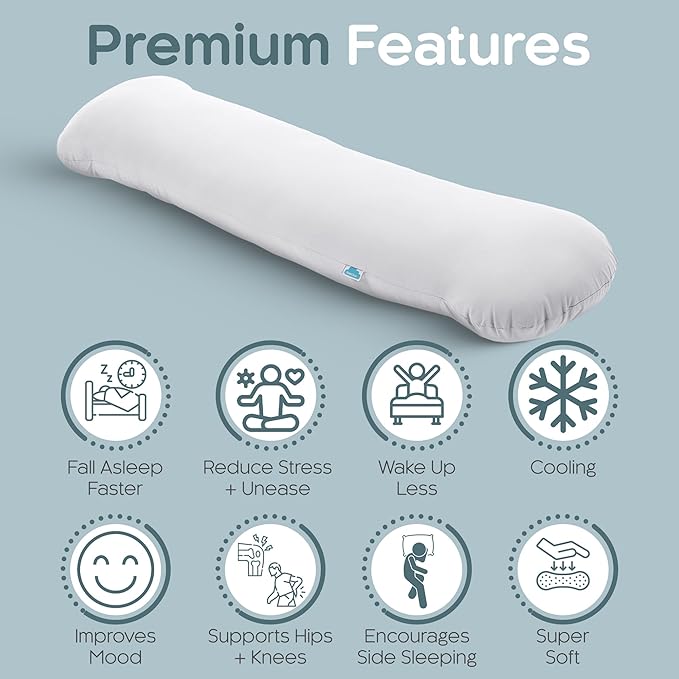 SleepCloud Weighted Body Pillow 8lbs - Weighted Pillow for Deeper Sleep (48” x 14”) - Cooling Body Pillows for Adults, Full Body Pillow for Adults, Side Sleeper Body Pillows with Cover (X-Large/White)