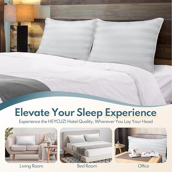 Queen Size Bed Pillows Set of 2 - Breathable Down Alternative Premium Pillows for Side, Back, and Stomach Sleepers Fluffy Hotel Quality Soft Microfiber Fill Skin-Friendly