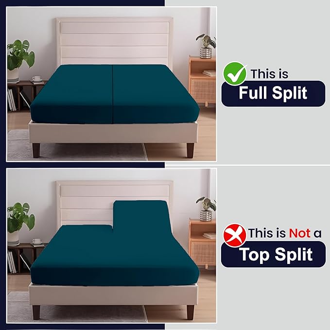 SGI Split King Sheet Set for Adjustable Bed Egyptian Premium Cotton 600 Thread Count Sheets for Sleep Number Bed 15" Deep Pocket 5 Pc Set with 2 Twin XL Fitted Sheets Soft Breathable -Teal