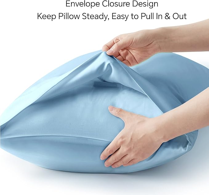 BEDELITE Standard Pillow Cases Set of 2, Rayon Derived from Bamboo, Cooling Pillow Cases for Hot Sleepers & Night Sweats, Breathable Silky Soft Envelope Pillowcases(Blue, 20"x26")