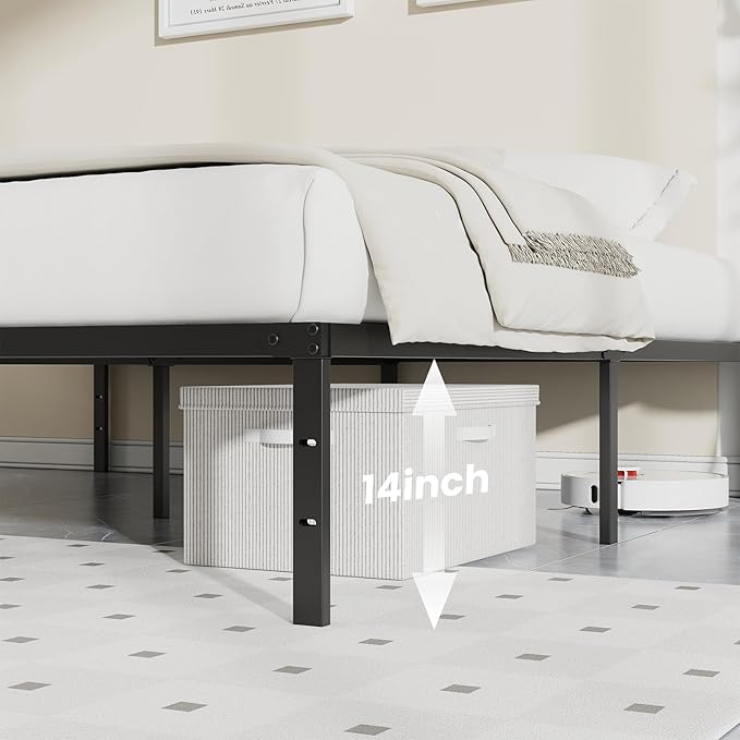 Sweetcrispy Full Bed Frame - 14 Inch Metal Platform Bed Frames for with Storage Space Under Base, Sturdy Steel Slat Support, No Box Spring Needed
