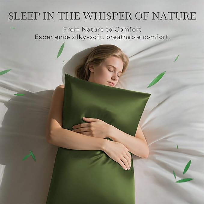 MR&HM King Pillow Cases Set of 2, Cooling Pillow Case for Hot Sleepers 20"x36", Breathable & Moisture Wicking, Soft Envelope Pillowcases, Rayon Derived from Bamboo & Polyester Blend (Olive Green)