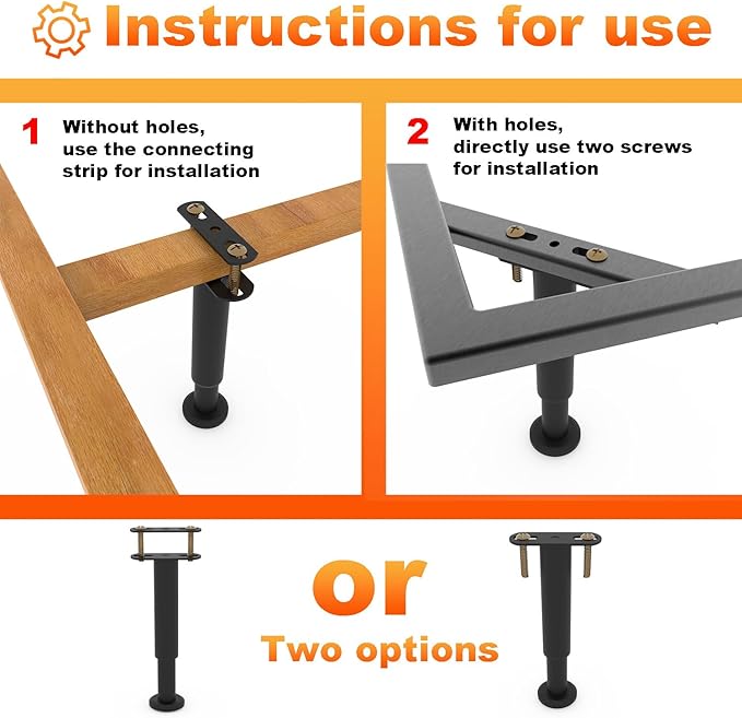6 Pack Adjustable Bed Support Legs 7.3"-12.6", Heavy Duty Thick Carbon Steel Bed Legs Replacement with Rubber Pads, Easy Install on Bed Frame or Slats