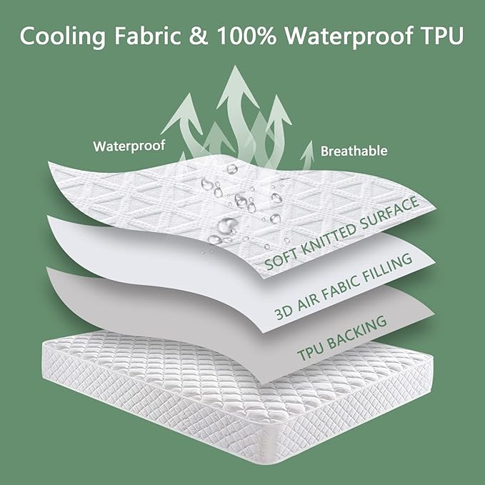 Premium Waterproof Mattress Protector Full Size, Breathable Bed Cover 3D Air Fabric Cooling Mattress Pad Cover Smooth Soft Noiseless Washable, 8''-21'' Deep Pocket (White)