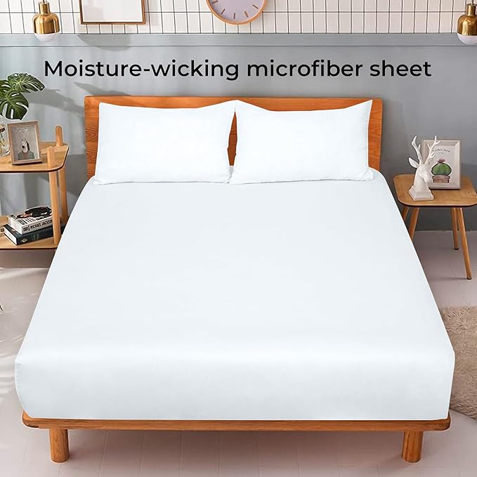 Royale Linens 2 Pack Fitted Sheet - Elastic Sheets - Full Fitted Sheet Only - Soft & Breathable - Brushed 1800 Microfiber - Stain Resistant- Hotel Quality Deep Pocket Stretches Up to 16" (Full, White)