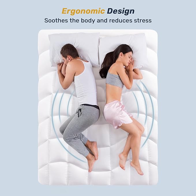 Unikome Full Mattress Pad Waterproof, Eco-Friendly Ergonomic Quilted Fitted Full Mattress Topper for Guest Room, Apartments, Noiseless and Machine Washable (White, 54x75)
