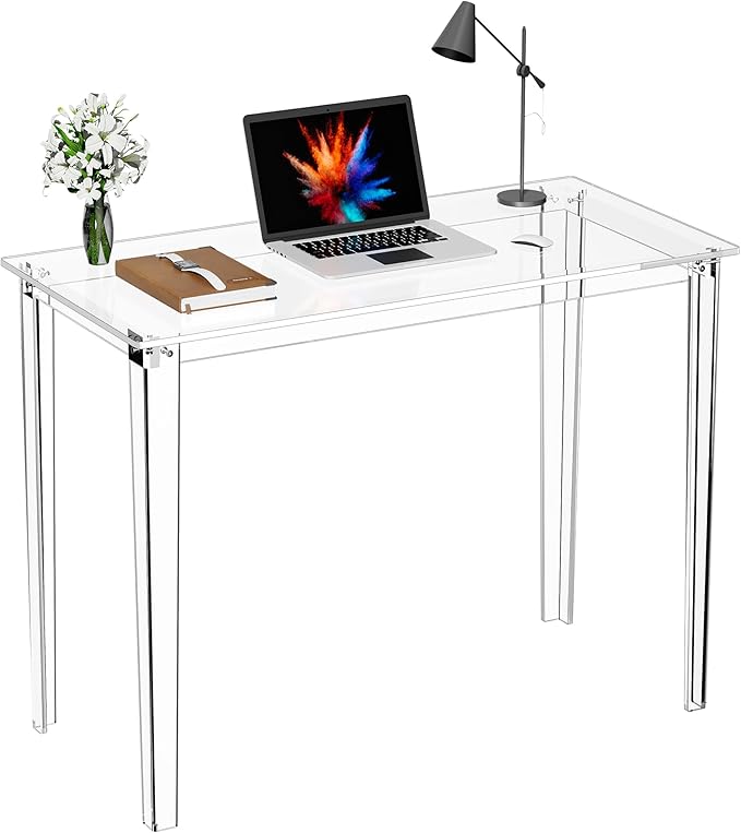 Acrylic Desk, Clear Modern Writing Table for Home Office (Clear, Nomal)